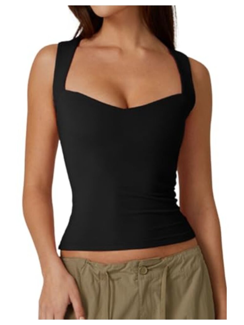 QINSEN Women's Sweetheart Neck Sleeveless Double Lined Tank Top Slim Fit